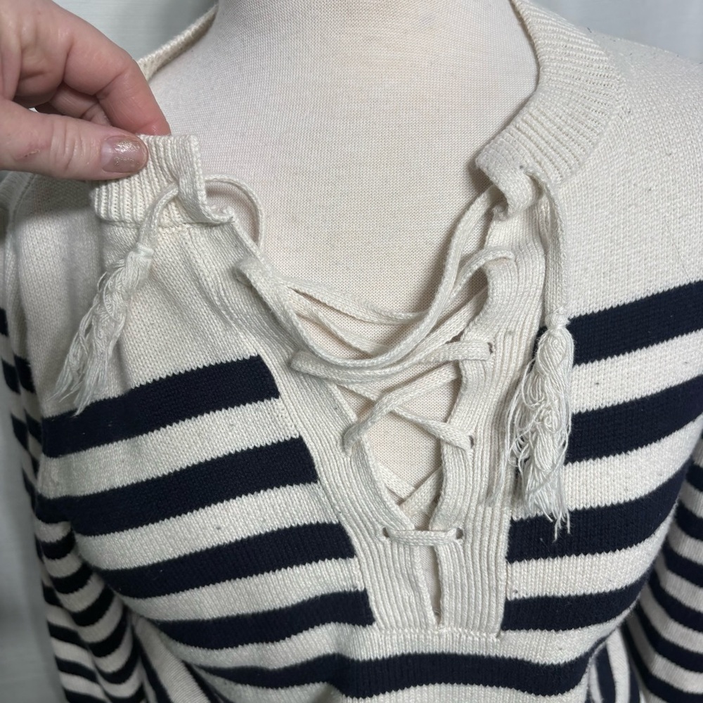 Banana Republic XS Nautical Striped Lace-Up Front Pullover Preppy Coastal Chic - Picture 4 of 6
